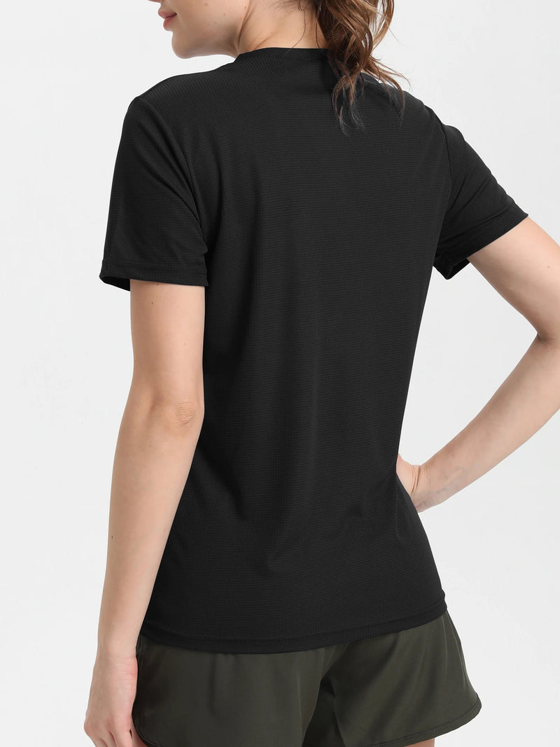 T-shirt desportiva de secagem rápida para mulher, cor sólida, ultraleve, respirável, leve, para corrida e ginásio