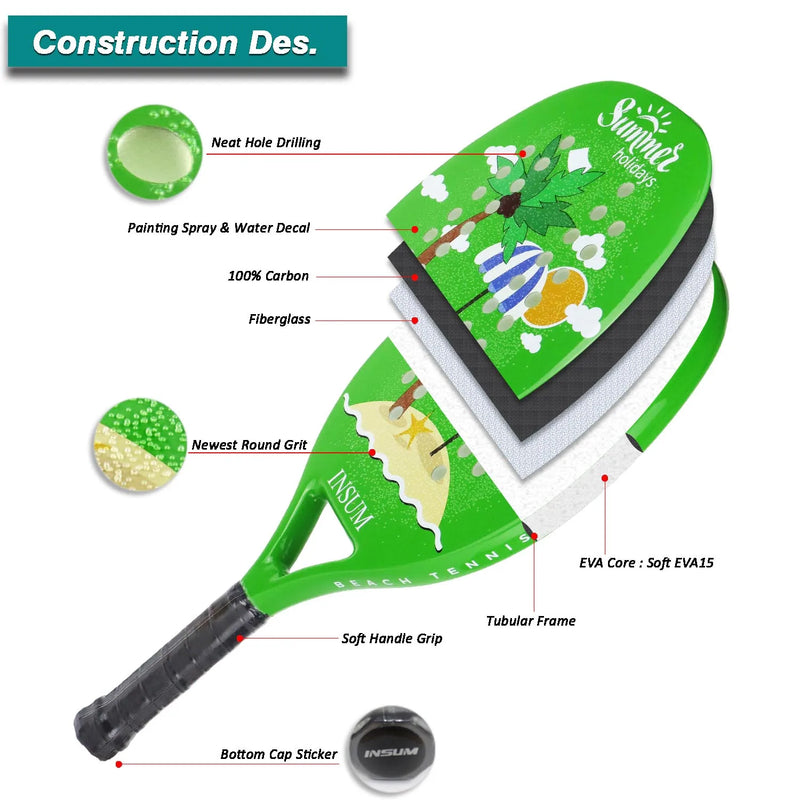 Insun-Fibra De Carbono Raquete De Tênis De Praia Com Núcleo De EVA, 22mm Aperto Redondo, Mais Novo, Baixo Preço, Raquete De Tênis